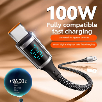 100W kábel s digitálnym displejom pre rýchle nabíjanie, Lightning a USB-C, hliníková zliatina