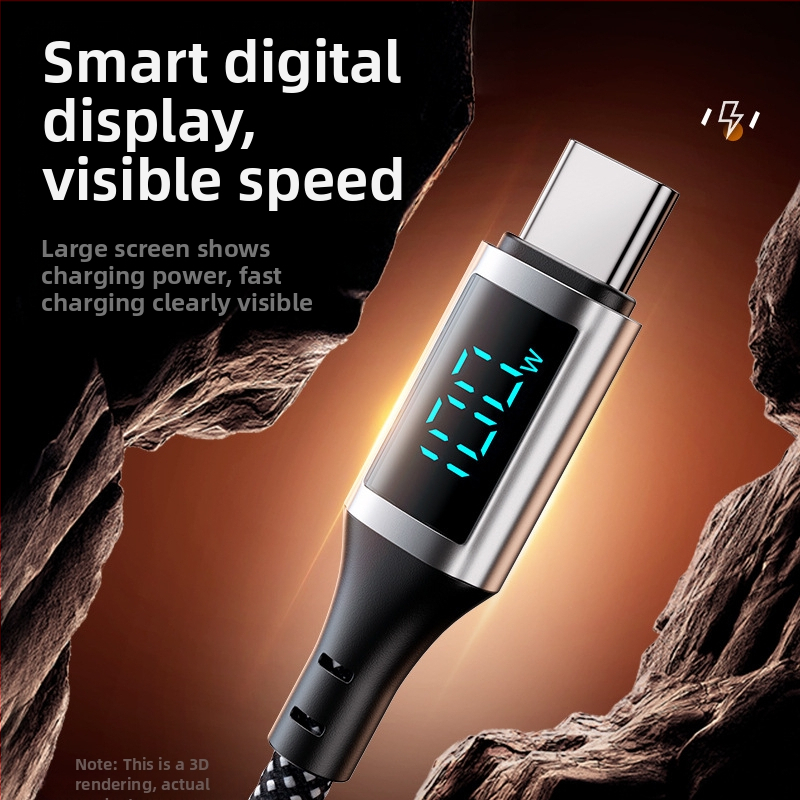 100W Дигитален дисплей за бързо зареждане – кабел с Lightning и USB-C, алуминиева сплав