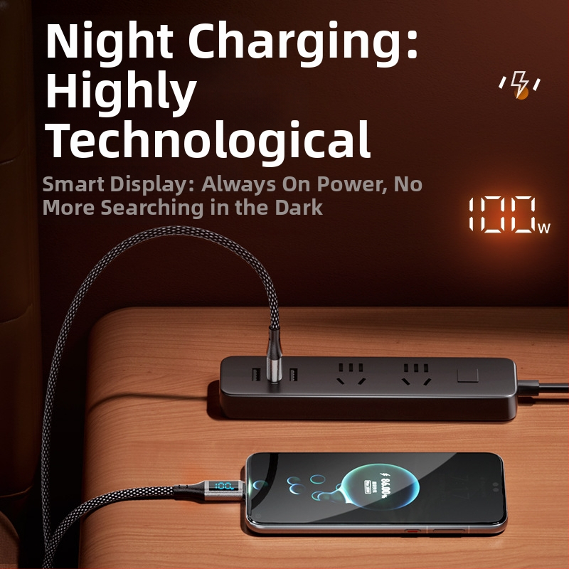 100W Дигитален дисплей за бързо зареждане – кабел с Lightning и USB-C, алуминиева сплав