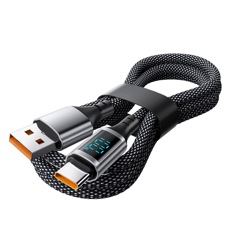 100W kábel s digitálnym displejom pre rýchle nabíjanie, Lightning a USB-C, hliníková zliatina