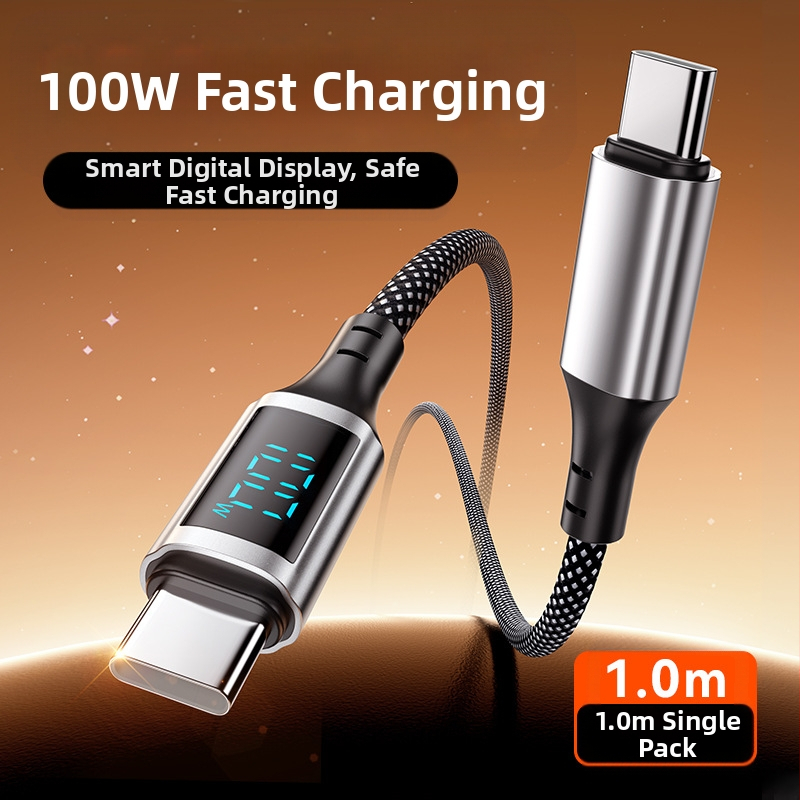 100W kábel s digitálnym displejom pre rýchle nabíjanie, Lightning a USB-C, hliníková zliatina