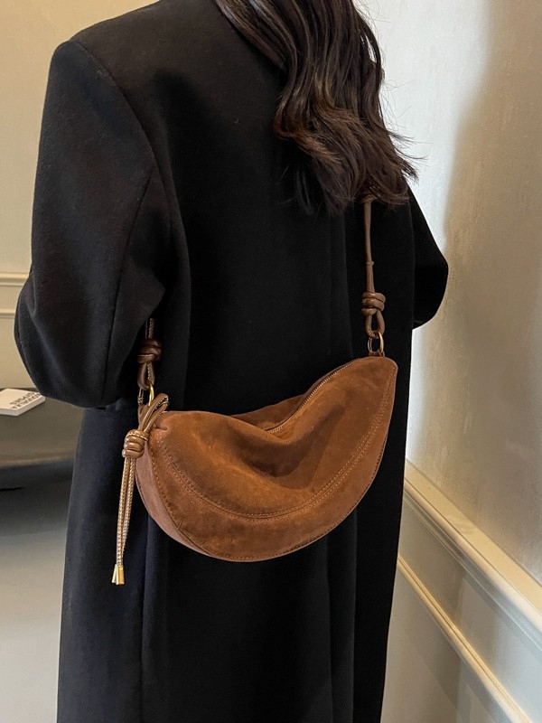 PU torbica za rameni u obliku dumplinga, sa zatvaračem i poliesterom