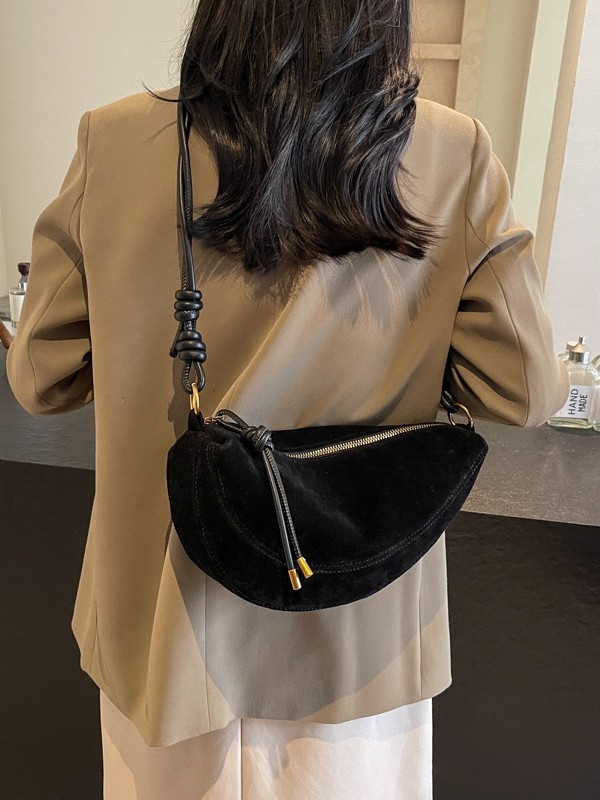 PU torbica za rameni u obliku dumplinga, sa zatvaračem i poliesterom