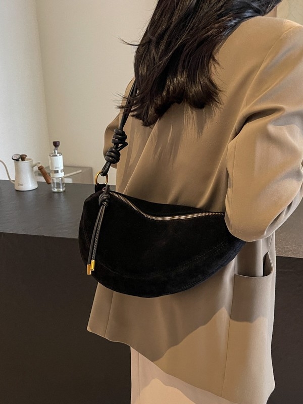 PU torbica za rameni u obliku dumplinga, sa zatvaračem i poliesterom