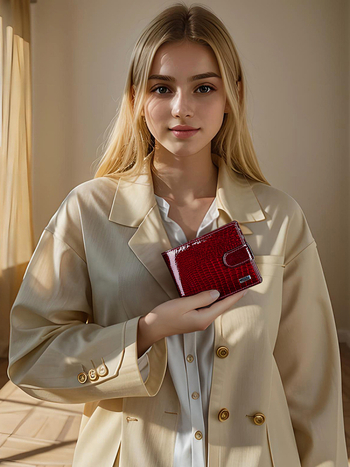 Peňaženka - Prvá vrstva hovädzej kože, karo vzor, mestský minimalistický štýl, podšívka z polyesteru a bavlny