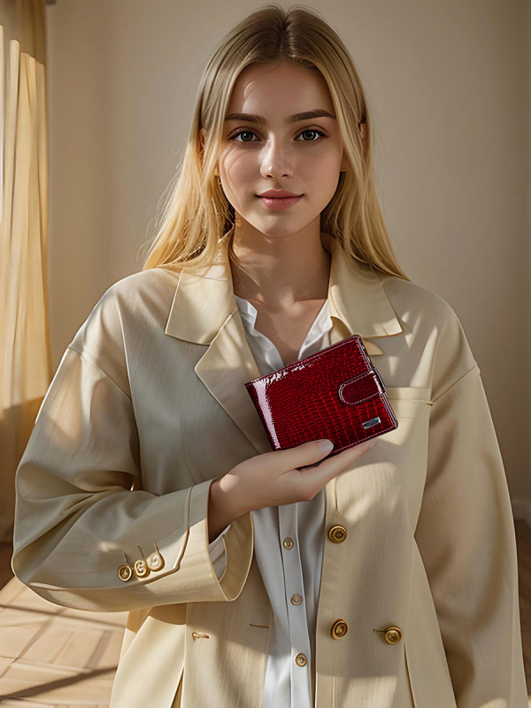 Peňaženka - Prvá vrstva hovädzej kože, karo vzor, mestský minimalistický štýl, podšívka z polyesteru a bavlny