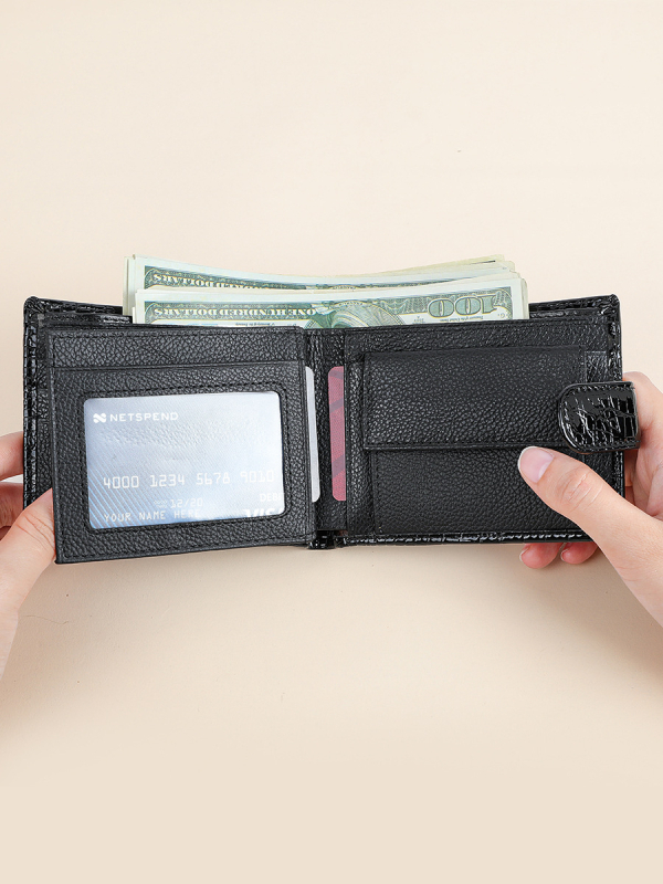 Peňaženka - Prvá vrstva hovädzej kože, karo vzor, mestský minimalistický štýl, podšívka z polyesteru a bavlny