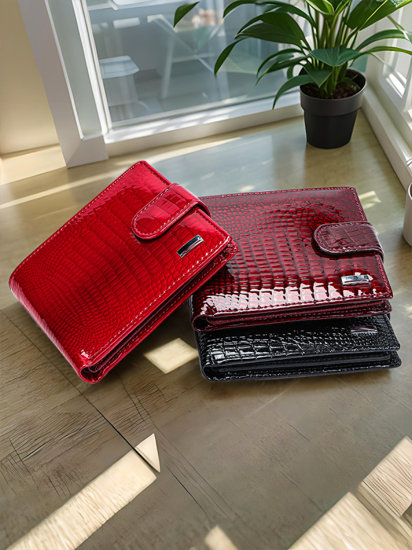 Peňaženka - Prvá vrstva hovädzej kože, karo vzor, mestský minimalistický štýl, podšívka z polyesteru a bavlny