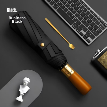 Αυτόματη διαφημιστική ομπρέλα με ξύλινο χερούλι, ινώδεις ράβδες, μεταλλικό κεντρικό σωλήνα, πανί από βινύλιο 210T, δυνατότητα εκτύπωσης λογοτύπου