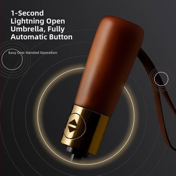 Αυτόματη διαφημιστική ομπρέλα με ξύλινο χερούλι, ινώδεις ράβδες, μεταλλικό κεντρικό σωλήνα, πανί από βινύλιο 210T, δυνατότητα εκτύπωσης λογοτύπου