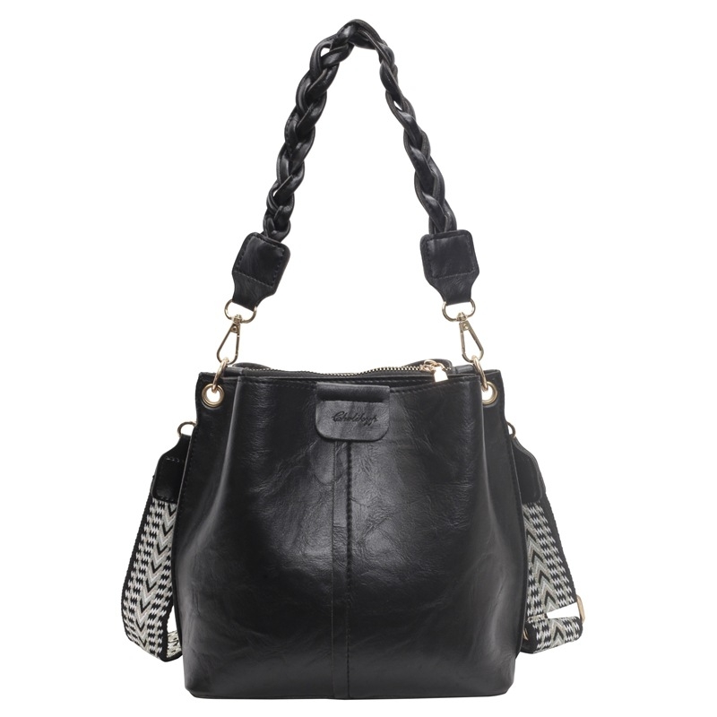 Geantă bucket din PU cu fermoar, crossbody cu curea simplă, căptușeală din piele sintetică, buzunare interioare: buzunar secret cu fermoar, buzunar pentru cameră