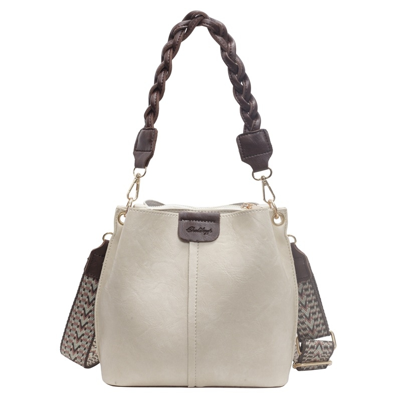 Geantă bucket din PU cu fermoar, crossbody cu curea simplă, căptușeală din piele sintetică, buzunare interioare: buzunar secret cu fermoar, buzunar pentru cameră