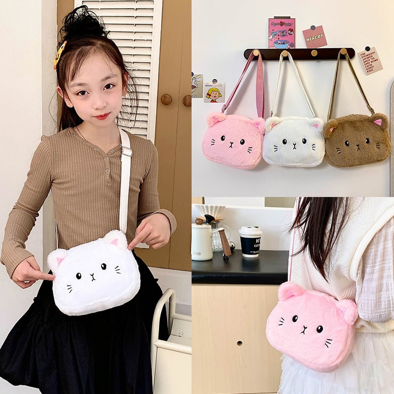 Παιδική βελούκινη τσάντα crossbody με μοτίβο γάτας, για κορίτσια, επένδυση πολυεστέρα, ανθεκτική στη φθορά, άνετη μεταφορά