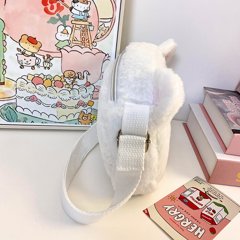 Детска плюшена чанта през рамо с котешки мотив, за момичета; полиестрова подплата, устойчивост на износване, облекчава носенето