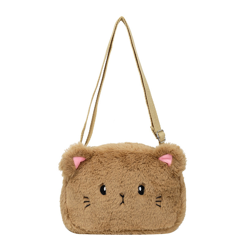 Детска плюшена чанта през рамо с котешки мотив, за момичета; полиестрова подплата, устойчивост на износване, облекчава носенето