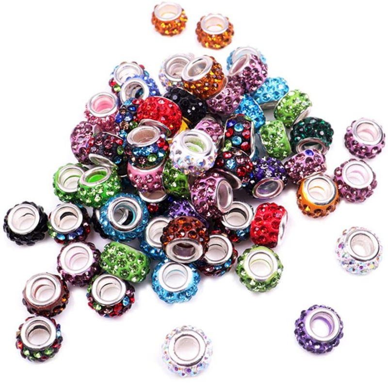 DIY set perli za narukvice i ogrlice – staklene glazirane perle s velikim otvorom, perle od mekanog gline Shamballa dijamantne perle; Tip: slobodne perle; Materijal: staklo/glazura; Obrada: kaljenje, pečenje boja, premaz