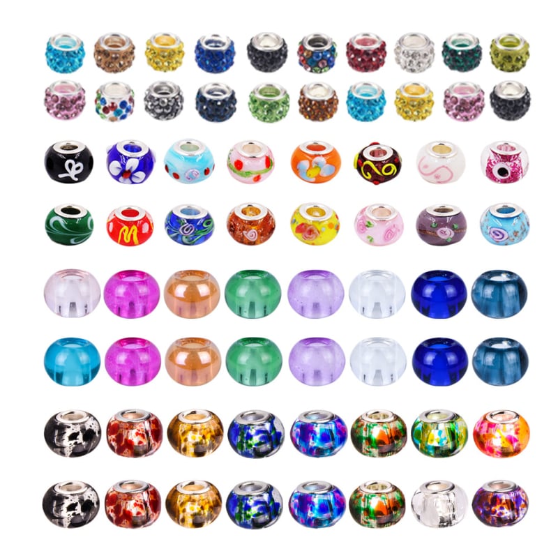 DIY set perli za narukvice i ogrlice – staklene glazirane perle s velikim otvorom, perle od mekanog gline Shamballa dijamantne perle; Tip: slobodne perle; Materijal: staklo/glazura; Obrada: kaljenje, pečenje boja, premaz