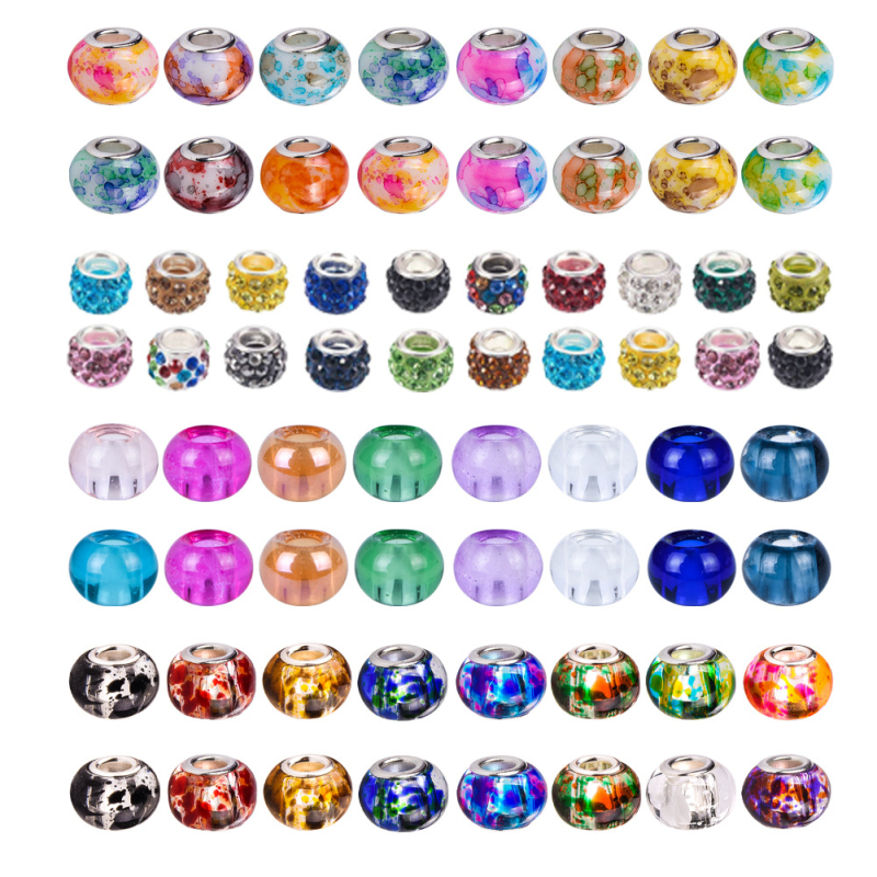 DIY set perli za narukvice i ogrlice – staklene glazirane perle s velikim otvorom, perle od mekanog gline Shamballa dijamantne perle; Tip: slobodne perle; Materijal: staklo/glazura; Obrada: kaljenje, pečenje boja, premaz