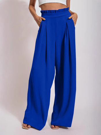 Женски панталони с прав крачол от полиестер, свободна талия, 90–95% съдържание на основната материя, микроеластичност, лято 2025