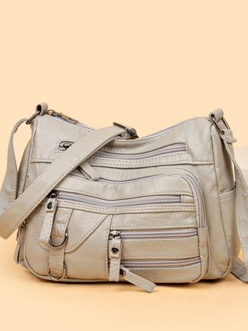 PU torbica za rame s zatvaračem, vodoravni kvadratni oblik, mekana tekstura, skriveni džep sa zatvaračem