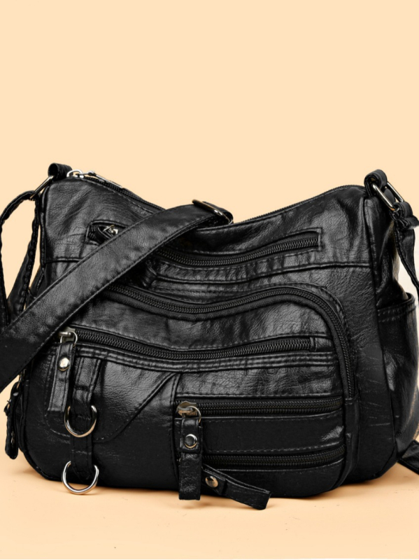 PU torbica za rame s zatvaračem, vodoravni kvadratni oblik, mekana tekstura, skriveni džep sa zatvaračem