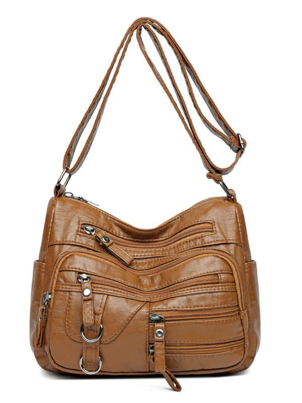 PU torbica za rame s zatvaračem, vodoravni kvadratni oblik, mekana tekstura, skriveni džep sa zatvaračem