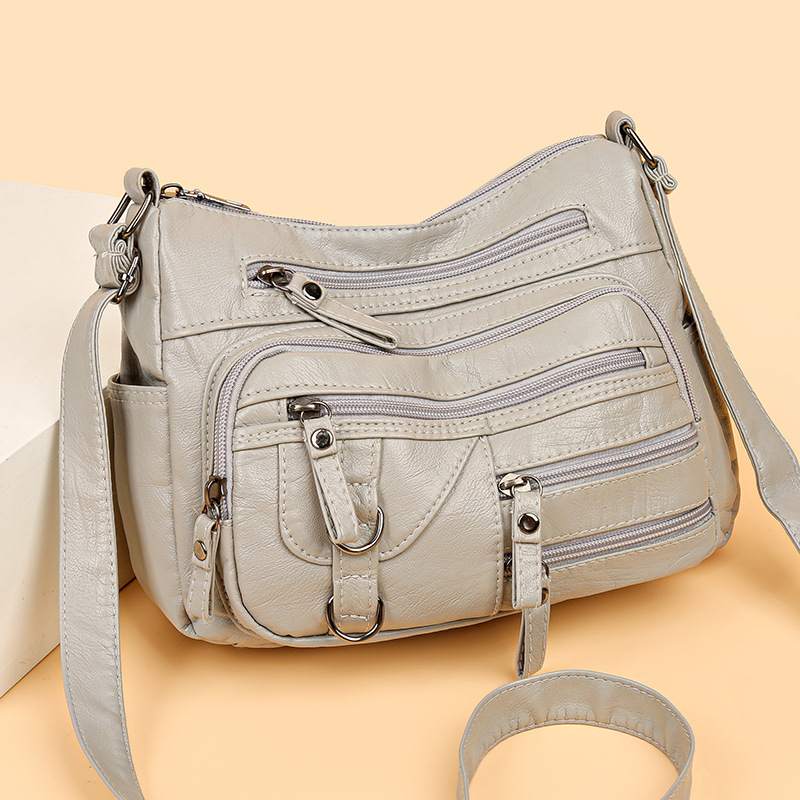 PU torbica za rame s zatvaračem, vodoravni kvadratni oblik, mekana tekstura, skriveni džep sa zatvaračem