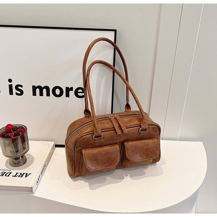 PU torba za ispod pazuha s zatvaračem, horizontalni kvadratni oblik, poliester podstava, unutarnja džep sa zatvaračem i džep za mobitel