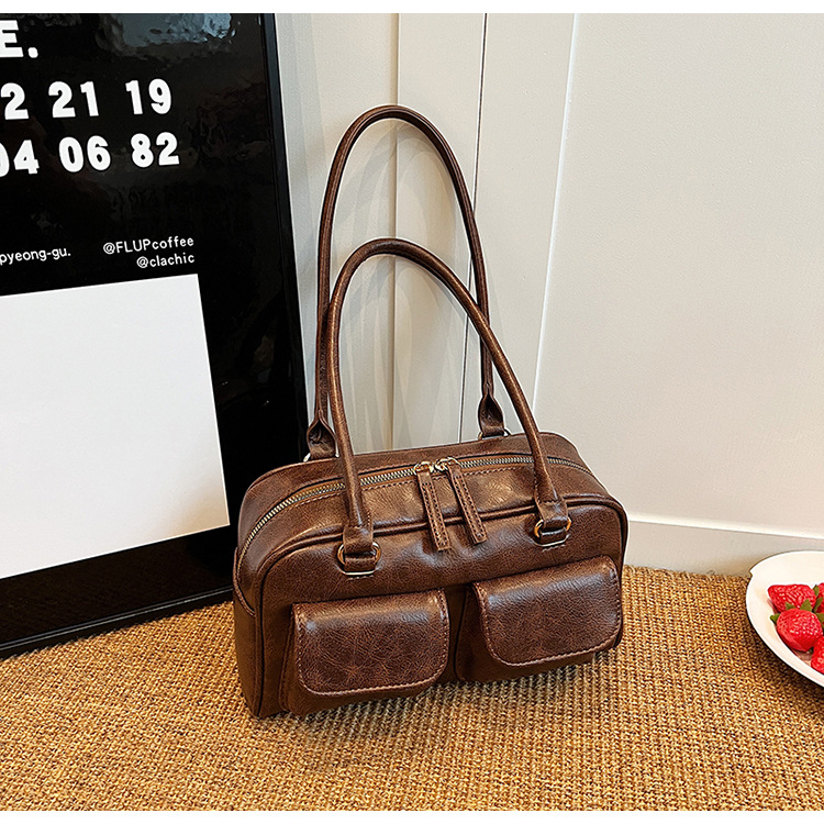 PU torba za ispod pazuha s zatvaračem, horizontalni kvadratni oblik, poliester podstava, unutarnja džep sa zatvaračem i džep za mobitel