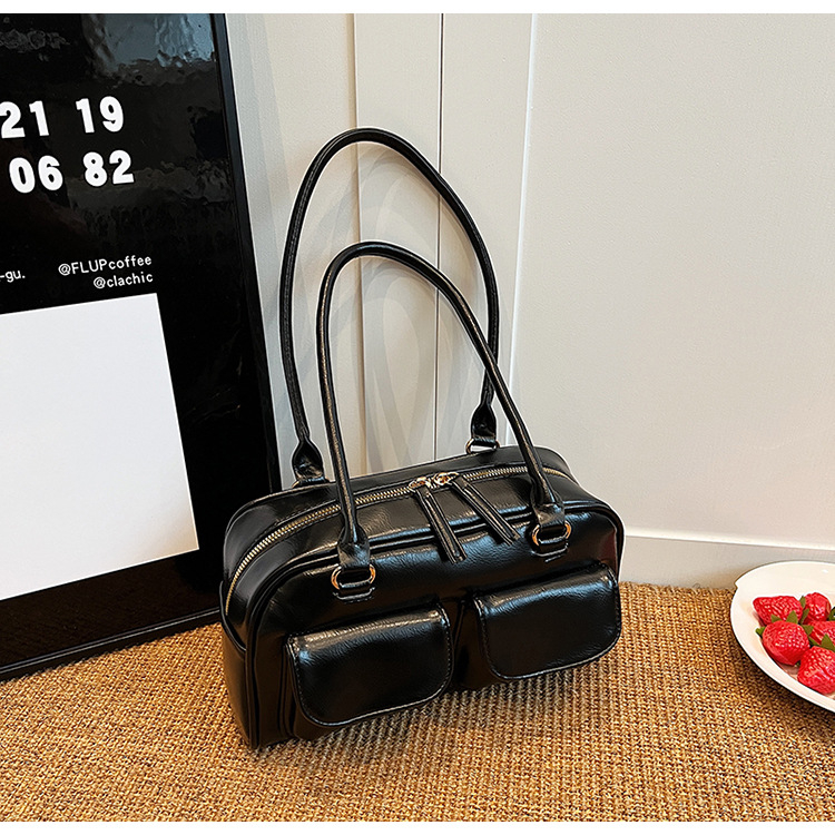 PU torba za ispod pazuha s zatvaračem, horizontalni kvadratni oblik, poliester podstava, unutarnja džep sa zatvaračem i džep za mobitel