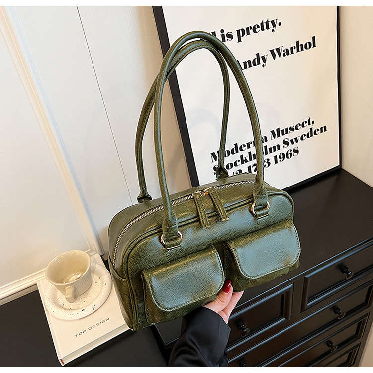 PU torba za ispod pazuha s zatvaračem, horizontalni kvadratni oblik, poliester podstava, unutarnja džep sa zatvaračem i džep za mobitel