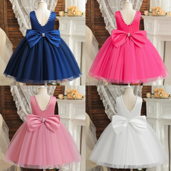 Lányoknak szóló tündér-stílusú hercegnőruha gyöngyös masnival és hálós réteggel, ujjatlan, poliészter, 3–8 éveseknek