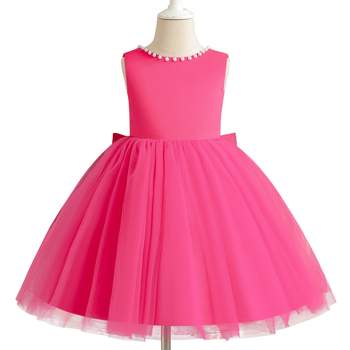 Κοριτσίστικο φόρεμα πριγκίπισσα σε στυλ νεράιδας με φιόγκο από μαργαριτάρι και διχτυωτή επικάλυψη, χωρίς μανίκια, πολυεστέρας, για ηλικίες 3–8 ετών