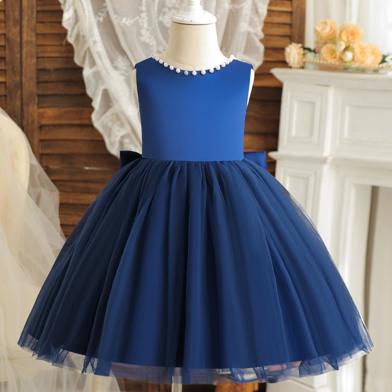 Lányoknak szóló tündér-stílusú hercegnőruha gyöngyös masnival és hálós réteggel, ujjatlan, poliészter, 3–8 éveseknek