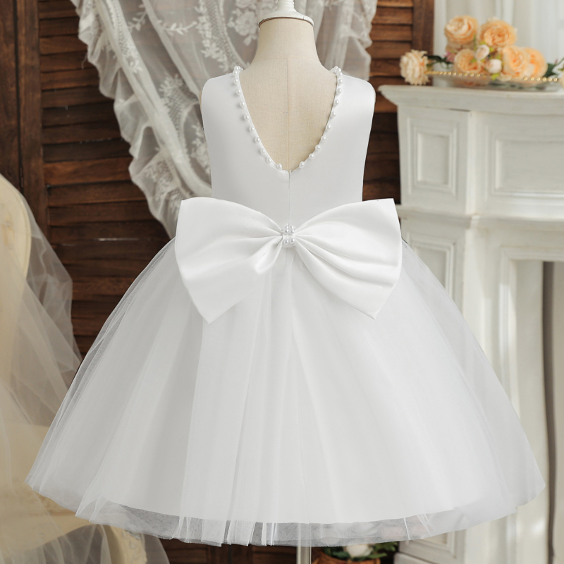 Lányoknak szóló tündér-stílusú hercegnőruha gyöngyös masnival és hálós réteggel, ujjatlan, poliészter, 3–8 éveseknek