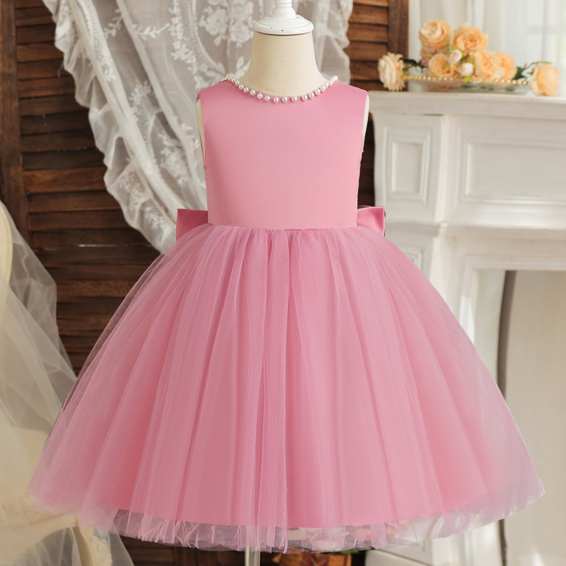 Lányoknak szóló tündér-stílusú hercegnőruha gyöngyös masnival és hálós réteggel, ujjatlan, poliészter, 3–8 éveseknek