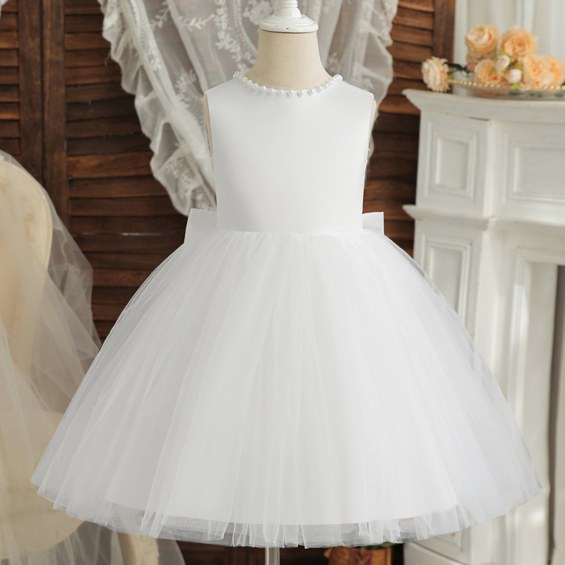 Lányoknak szóló tündér-stílusú hercegnőruha gyöngyös masnival és hálós réteggel, ujjatlan, poliészter, 3–8 éveseknek