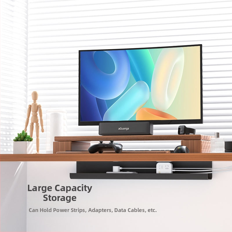 Под бюрото кабелен организатор и държач за кабели, PVC материал, кутия за подреждане и свързване на кабели, без пробиване