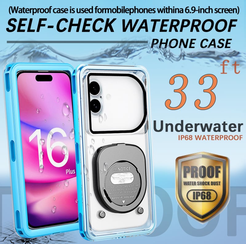 iPhone 16 Plus водоустойчив калъф — до 30 m подводно ползване, подводен сензорен екран, PC материал