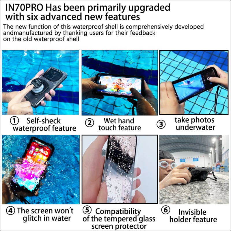 Husă impermeabilă pentru iPhone 16 Plus — până la 30 m sub apă, ecran tactil subacvatic, material PC