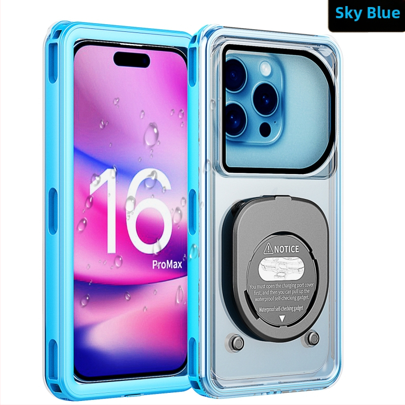 Husă impermeabilă pentru iPhone 16 Plus — până la 30 m sub apă, ecran tactil subacvatic, material PC