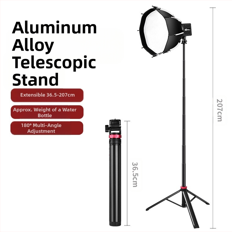 Телефонна селфи-стойка за лайв стрийминг с алуминиева телескопична светлинна стойка и преносим трипод