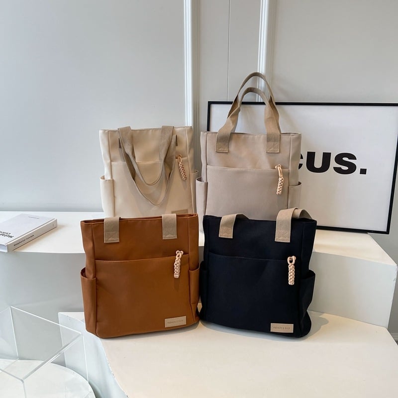 Дамска градска Tote чанта от нейлон, вертикална квадратна форма, цип, вътрешни джобове за телефон и лична карта, двойни презрамки, лято 2024