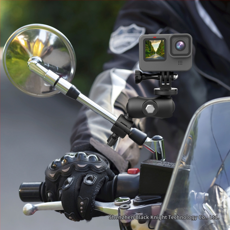 Základňa spätného zrkadla pre motocykel s držiakom na telefón a akčnú kameru | Materiál: nylon + vlákno | Model: GP377A-L/GP377B-L | Kompatibilné s GoPro, Insta360, DJI, Xiaoyi | Možnosť potlače loga