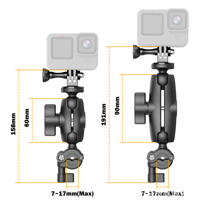 Baza za retrovizor motocikla s nosačem za telefon i akcijsku kameru | Materijal: najlon + vlakna | Model: GP377A-L/GP377B-L | Kompatibilno s GoPro, Insta360, DJI, Xiaoyi | Moguć ispis logotipa