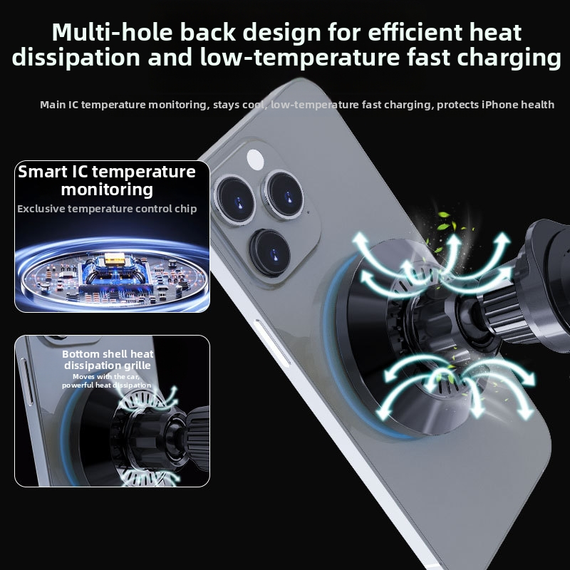 MagSafe bezdrôtový nabíjač do auta s kruhovým RGB osvetlením – 15W, QC3.0, magnetické nabíjanie pre iPhone