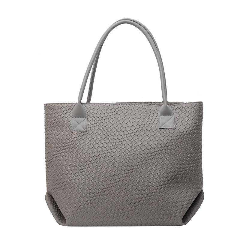 Дамска тъкана Tote чанта с текстурна повърхност — PU материал, цип за затваряне, вътрешен джоб с цип и джоб за телефон, хоризонтално квадратна форма