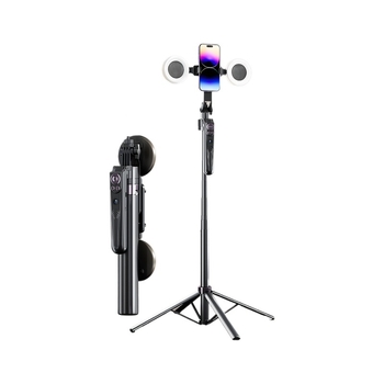 Selfie lazda su AI veido sekimo funkcija ir integruotu kameros laikikliu, aliuminio lydinys, vertikali 360° rotacija, horizontali 180° rotacija, svoris 620 g