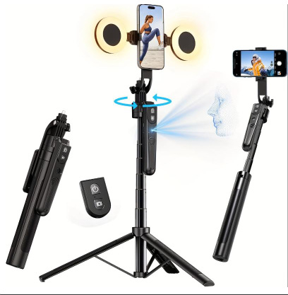 Selfie lazda su AI veido sekimo funkcija ir integruotu kameros laikikliu, aliuminio lydinys, vertikali 360° rotacija, horizontali 180° rotacija, svoris 620 g