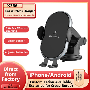 Универсален държач за телефон за автомобилен въздуховод с безжично зареждане 15W, сензорна активизация, QC3.0, 5V3A